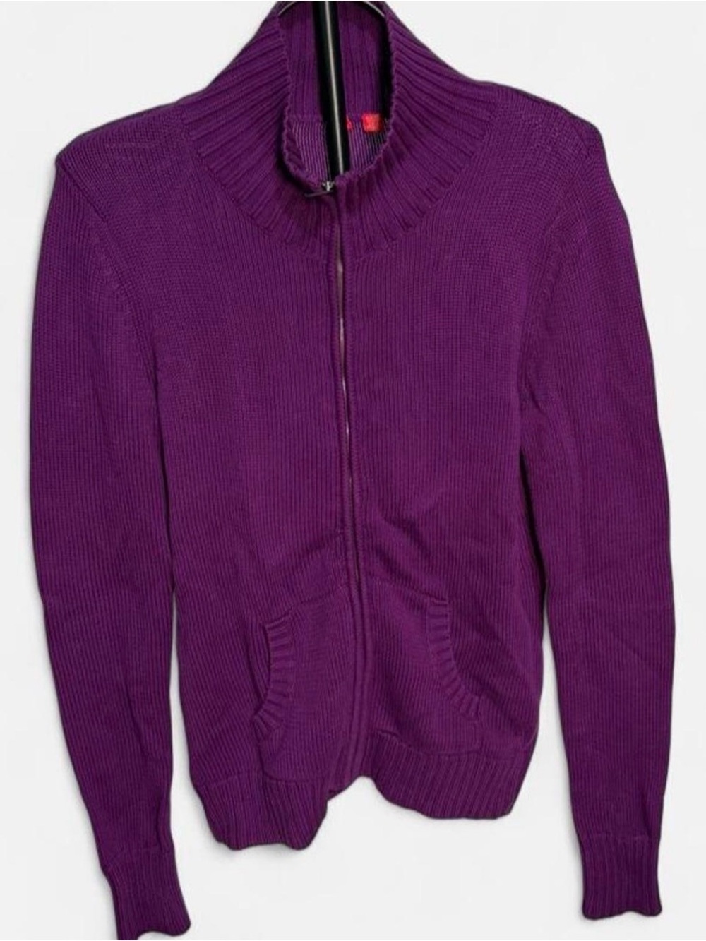 Esprit Full Zip Knit Sweater Jacket Magenta Purple Cotton‎ Women's Medium